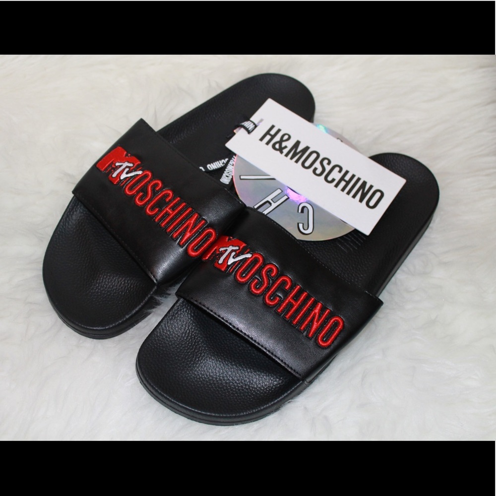 MOSCHINO [TV] H&M Slides Faux Leather Sz 11.5-12